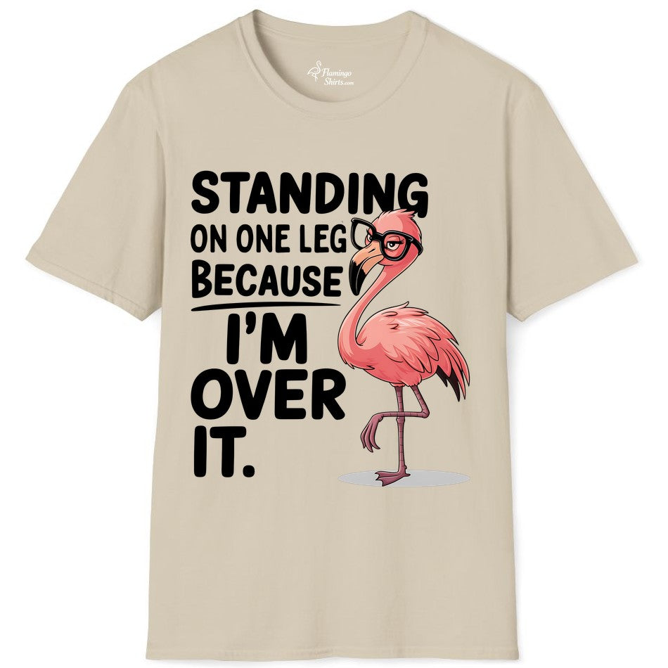 Funny Flamingo Shirt - Sarcastic Tropical Tee for Adults & Teens (T-Shirt) in Sand - Funny Flamingo With Glasses Sarcastic Cartoon Tropical Shirt