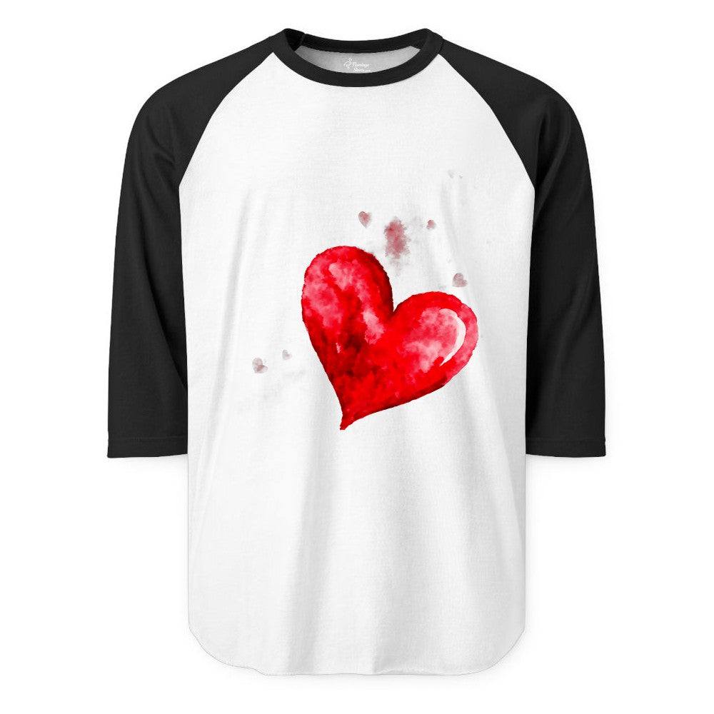 Watercolor Heart Shirt - Romantic Love Art Tee for Couples (Raglan) in WhiteBlack - Watercolor Heart Love Art Shirt - Artistic Romantic Brush Stroke Tee