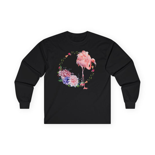 Floral Flamingo Watercolor Shirt - Tropical Pastel Summer Tee Design — Long Sleeve