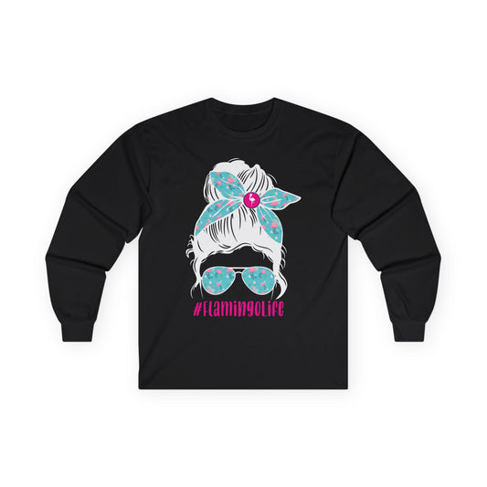 Flamingo Life Messy Bun Summer Shirt - Tropical Beach Retro Vibes — Long Sleeve