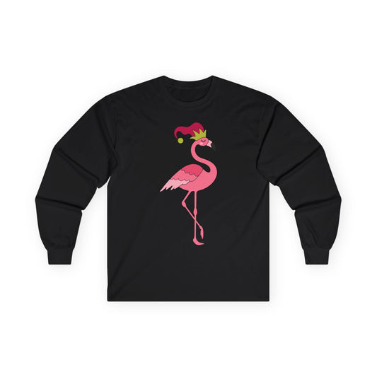 Whimsical Christmas Flamingo Shirt - Tropical Holiday Beach Design — Long Sleeve