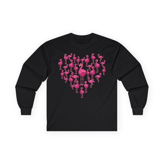 Flamingo Heart Tropical Shirt - Cute Pink Bird Beach Party Tee — Long Sleeve