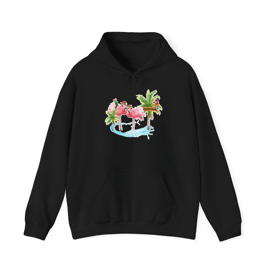 Tropical Christmas Flamingo Shirt - Watercolor Palm Tree Holiday Tee — Hoodie