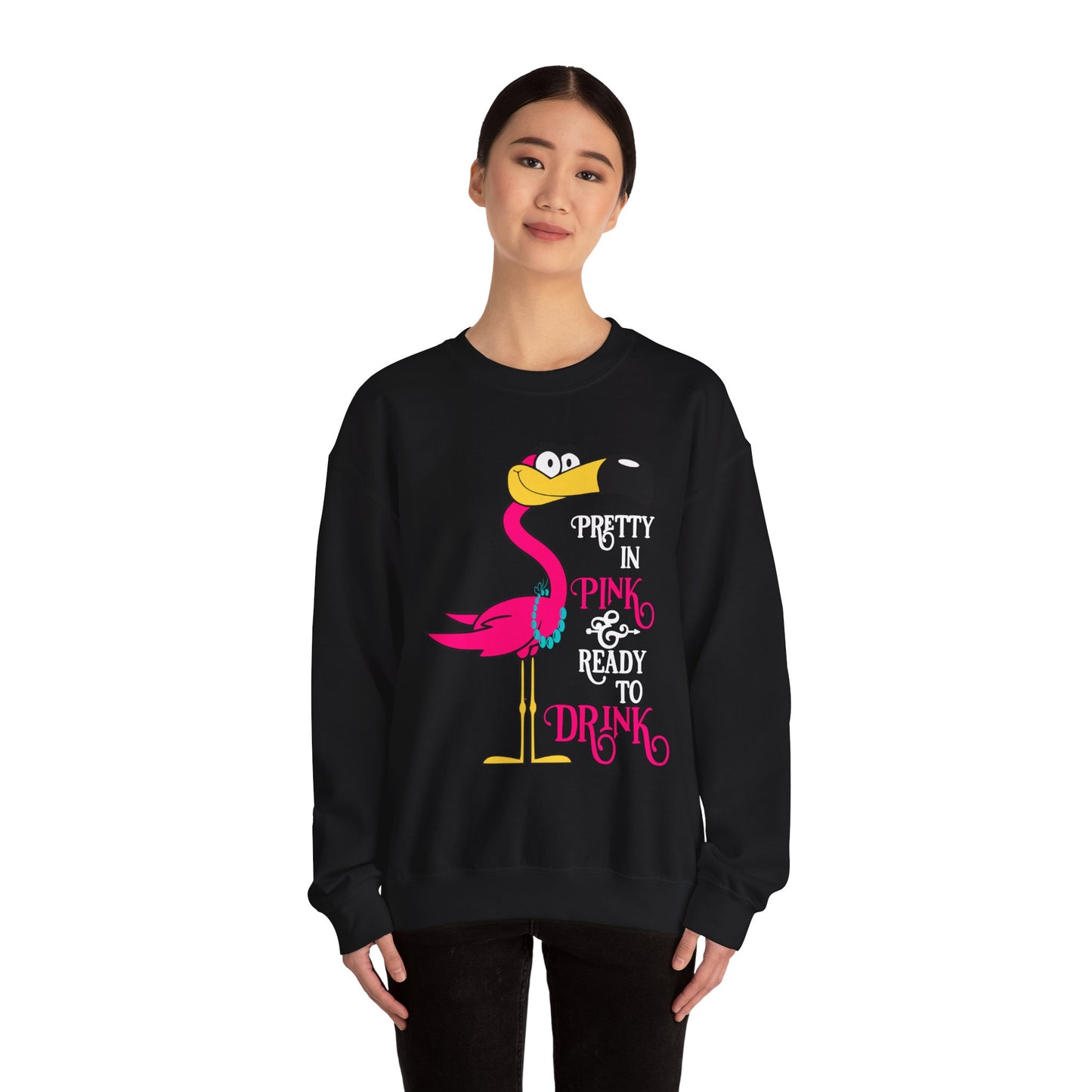 Pretty in Pink Flamingo Drinking Humor Tropical Party Shirt — Sweatshirt
