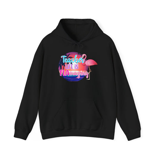 Teacher Life Is FLAmazing Flamingo Tropical Sunset Shirt Design — Hoodie