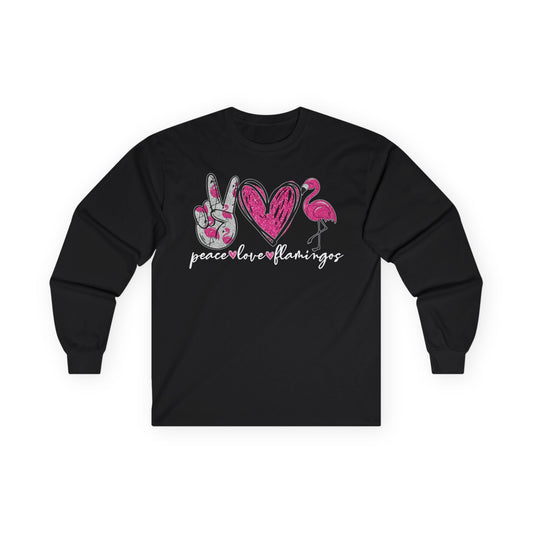 Peace Love Flamingos Tropical Glitter Pink Flamingo Shirt — Long Sleeve