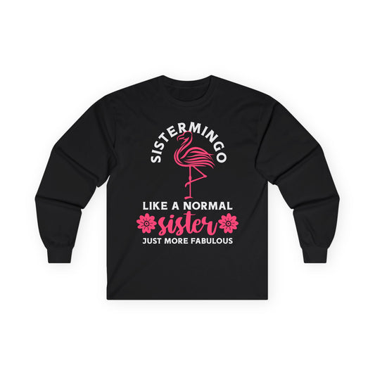 Sistermingo Flamingo Shirt - Playful Pink Sister Tropical Tee Design — Long Sleeve