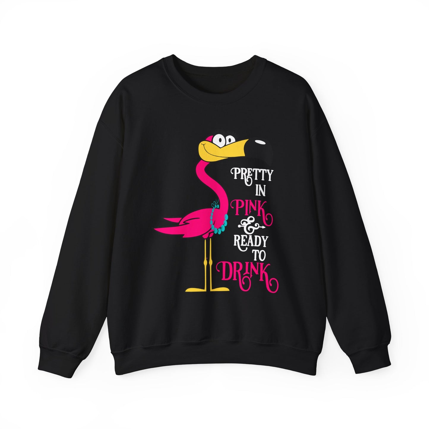 Pretty in Pink Flamingo Drinking Humor Tropical Party Shirt — Sweatshirt
