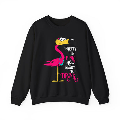Pretty in Pink Flamingo Drinking Humor Tropical Party Shirt — Sweatshirt