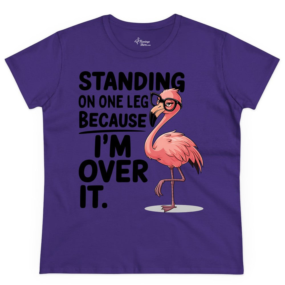Funny Flamingo Shirt - Sarcastic Tropical Tee for Adults & Teens (Ladies Tee) in Purple - Funny Flamingo With Glasses Sarcastic Cartoon Tropical Shirt