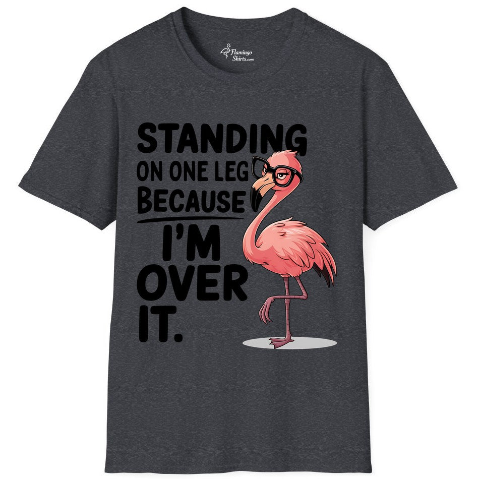 Funny Flamingo Shirt - Sarcastic Tropical Tee for Adults & Teens (T-Shirt) in Dark Heather Grey - Funny Flamingo With Glasses Sarcastic Cartoon Tropical Shirt