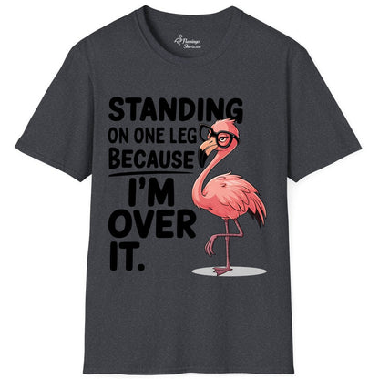 Funny Flamingo Shirt - Sarcastic Tropical Tee for Adults & Teens (T-Shirt) in Dark Heather Grey - Funny Flamingo With Glasses Sarcastic Cartoon Tropical Shirt