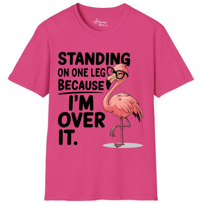 Funny Flamingo Shirt - Sarcastic Tropical Tee for Adults & Teens (T-Shirt) in Heliconia - Funny Flamingo With Glasses Sarcastic Cartoon Tropical Shirt