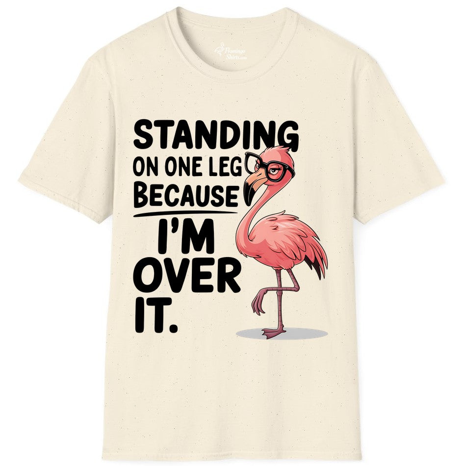Funny Flamingo Shirt - Sarcastic Tropical Tee for Adults & Teens (T-Shirt) in Natural - Funny Flamingo With Glasses Sarcastic Cartoon Tropical Shirt