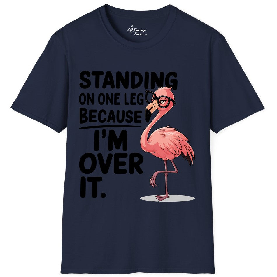 Funny Flamingo Shirt - Sarcastic Tropical Tee for Adults & Teens (T-Shirt) in Navy - Funny Flamingo With Glasses Sarcastic Cartoon Tropical Shirt