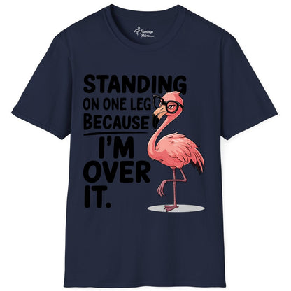 Funny Flamingo Shirt - Sarcastic Tropical Tee for Adults & Teens (T-Shirt) in Navy - Funny Flamingo With Glasses Sarcastic Cartoon Tropical Shirt