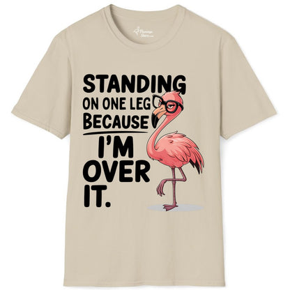Funny Flamingo Shirt - Sarcastic Tropical Tee for Adults & Teens (T-Shirt) in Sand - Funny Flamingo With Glasses Sarcastic Cartoon Tropical Shirt