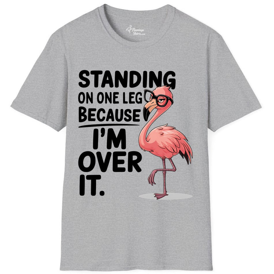 Funny Flamingo Shirt - Sarcastic Tropical Tee for Adults & Teens (T-Shirt) in Sport Grey - Funny Flamingo With Glasses Sarcastic Cartoon Tropical Shirt