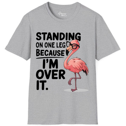 Funny Flamingo Shirt - Sarcastic Tropical Tee for Adults & Teens (T-Shirt) in Sport Grey - Funny Flamingo With Glasses Sarcastic Cartoon Tropical Shirt