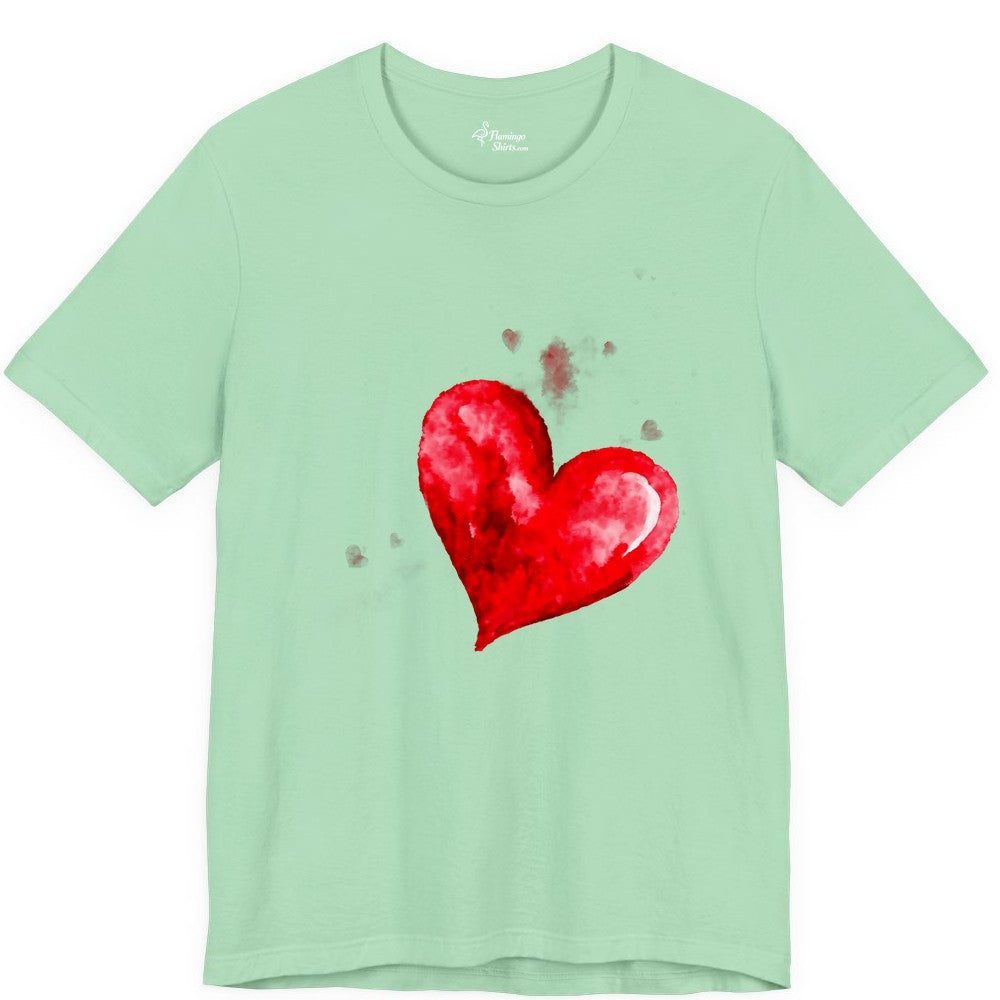Watercolor Heart Shirt - Romantic Love Art Tee for Couples (Premium Tee) in Mint - Watercolor Heart Love Art Shirt - Artistic Romantic Brush Stroke Tee