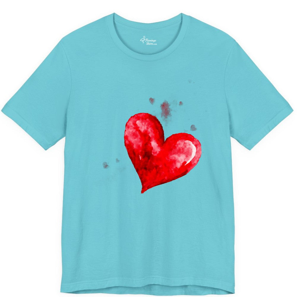 Watercolor Heart Shirt - Romantic Love Art Tee for Couples (Premium Tee) in Turquoise - Watercolor Heart Love Art Shirt - Artistic Romantic Brush Stroke Tee