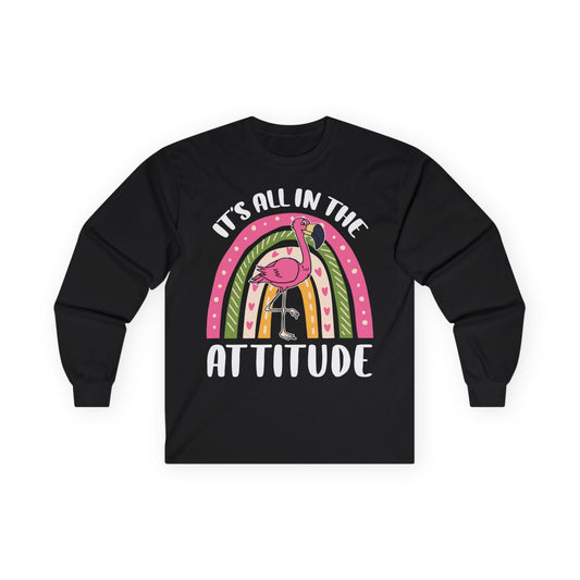 Flamingo Attitude Rainbow Shirt - Positive Tropical Pastel Vibes — Long Sleeve