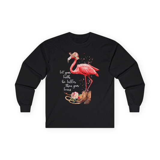 Western Flamingo Faith Watercolor Cowgirl Floral Shirt — Long Sleeve