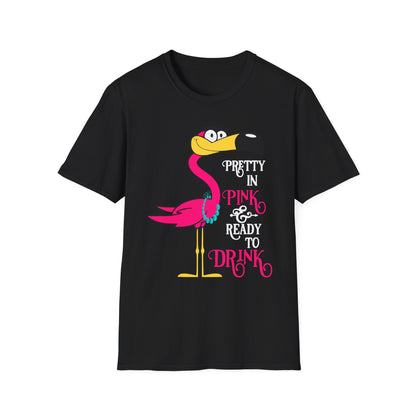 Pretty in Pink Flamingo Drinking Humor Tropical Party Shirt — T-Shirt