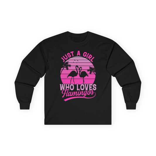 Just a Girl Who Loves Flamingos Retro Tropical Sunset Shirt — Long Sleeve