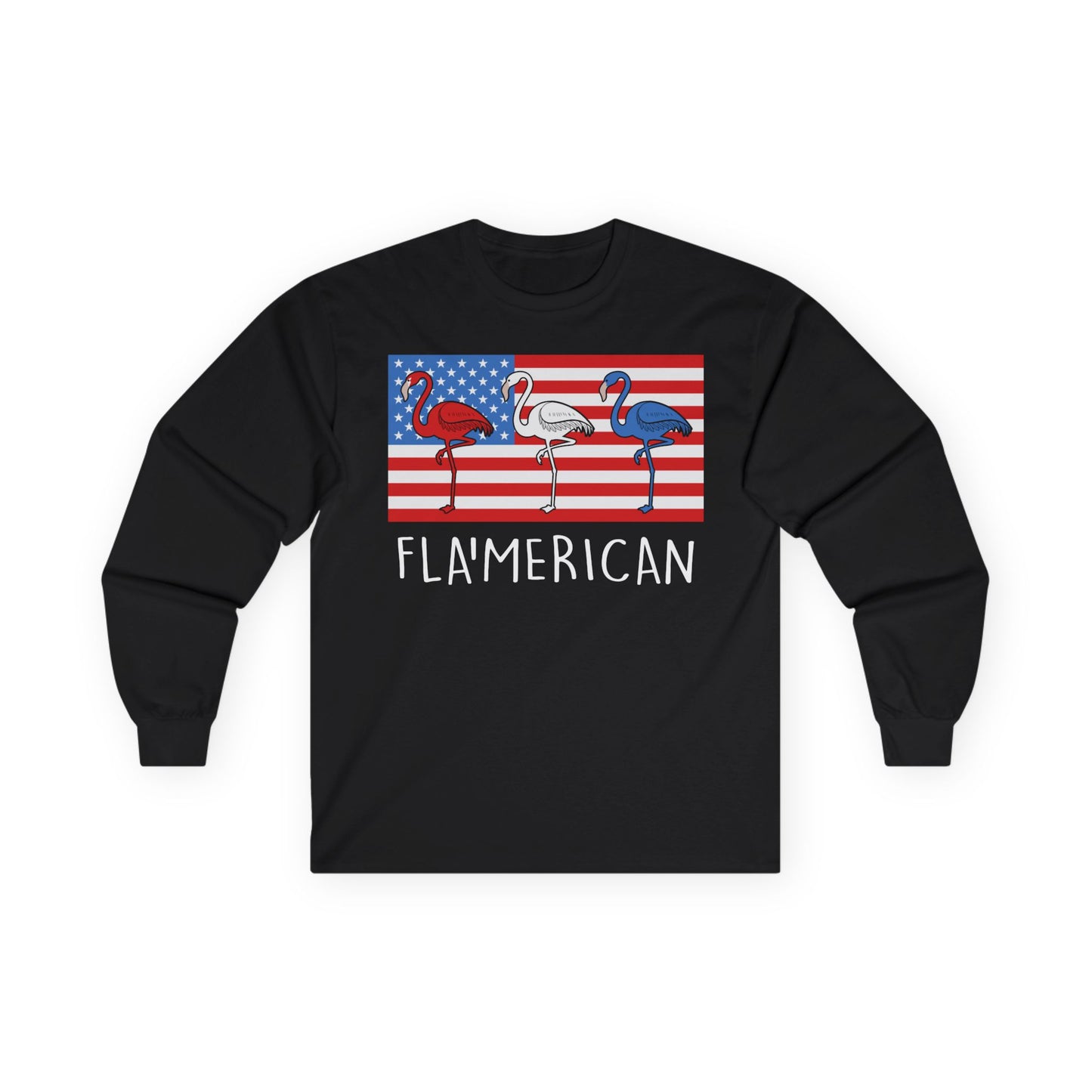 Flamican Patriotic Flamingo American Flag Shirt - Red White Blue USA — Long Sleeve