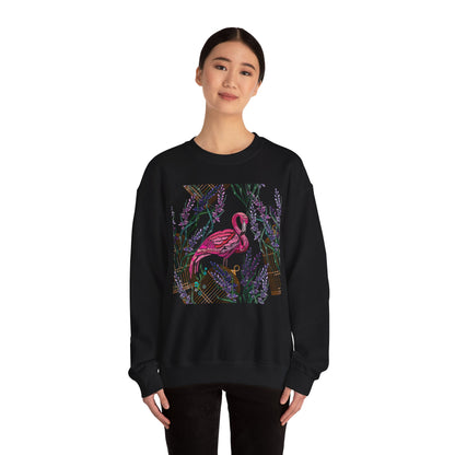 Embroidered Flamingo and Lavender Florals - Tropical Bird Shirt Design — Sweatshirt