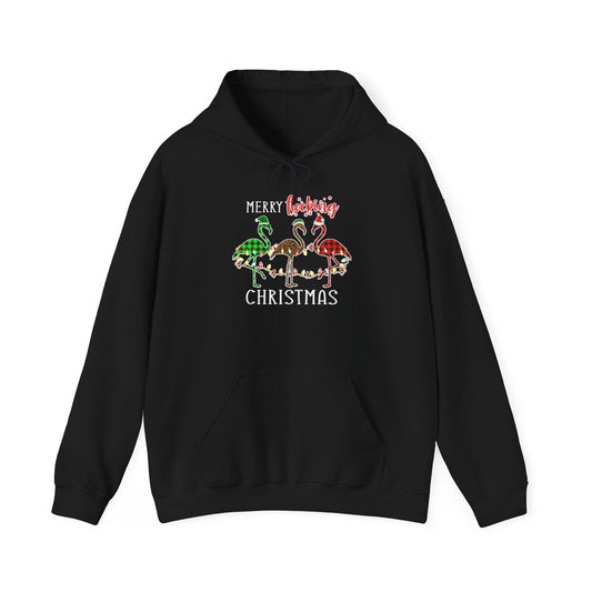 Funny Flamingo Christmas Shirt - Plaid and Leopard Print Holiday Lights — Hoodie